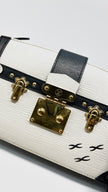 Preowned. LV Epi Trunk Clutch White/ Black GHW. MCHP|15087