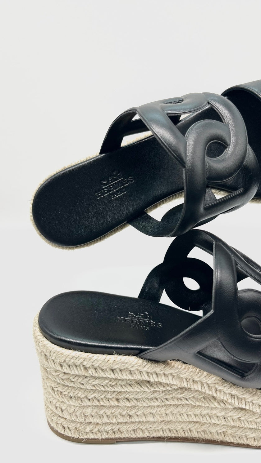 Brand New. Hermes Ithea 30 Espadrilles Black. 38|10418