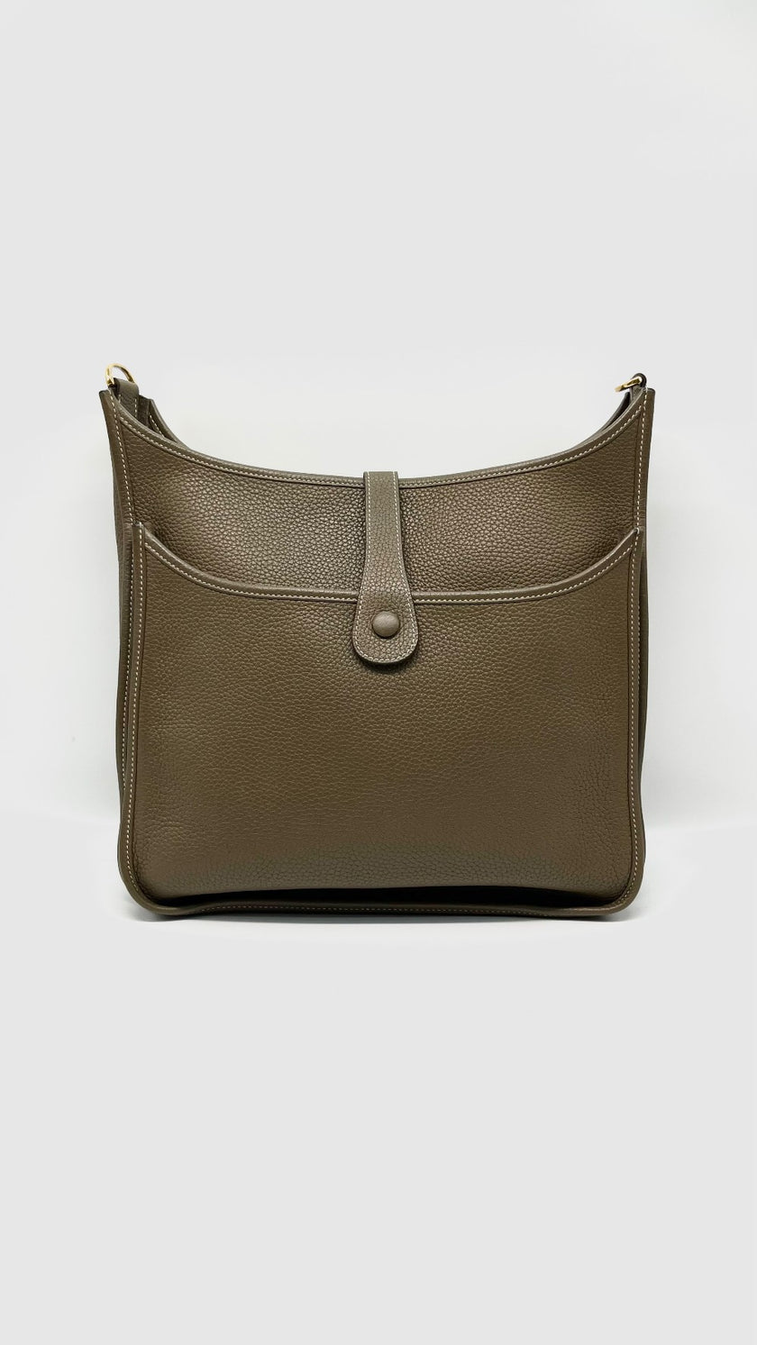 Preowned. Hermes Evelyne GM 3 Etoupe Clemence GHW. YBS007ZB|14256