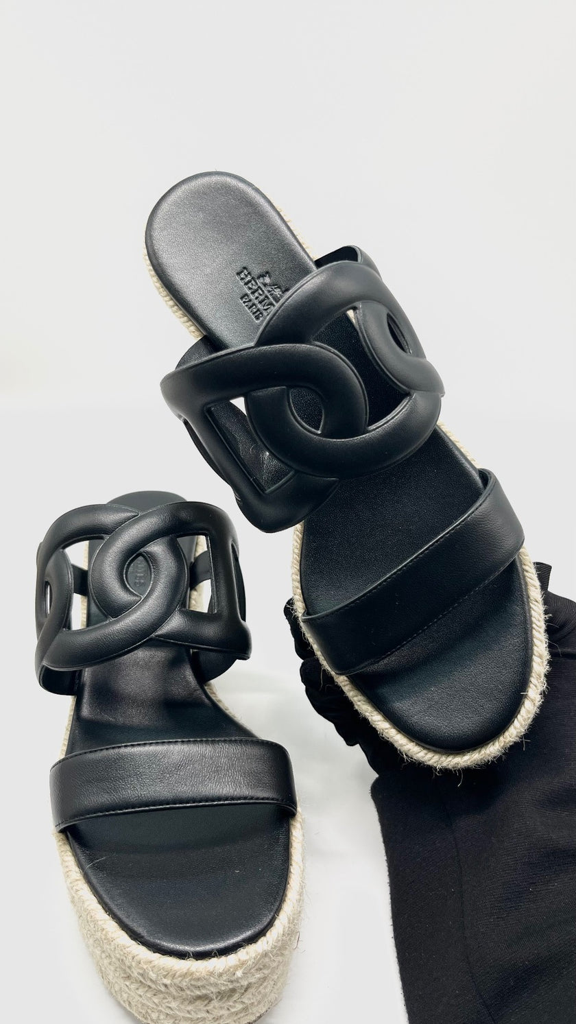 Brand New. Hermes Ithea 30 Espadrilles Black. 38|10421