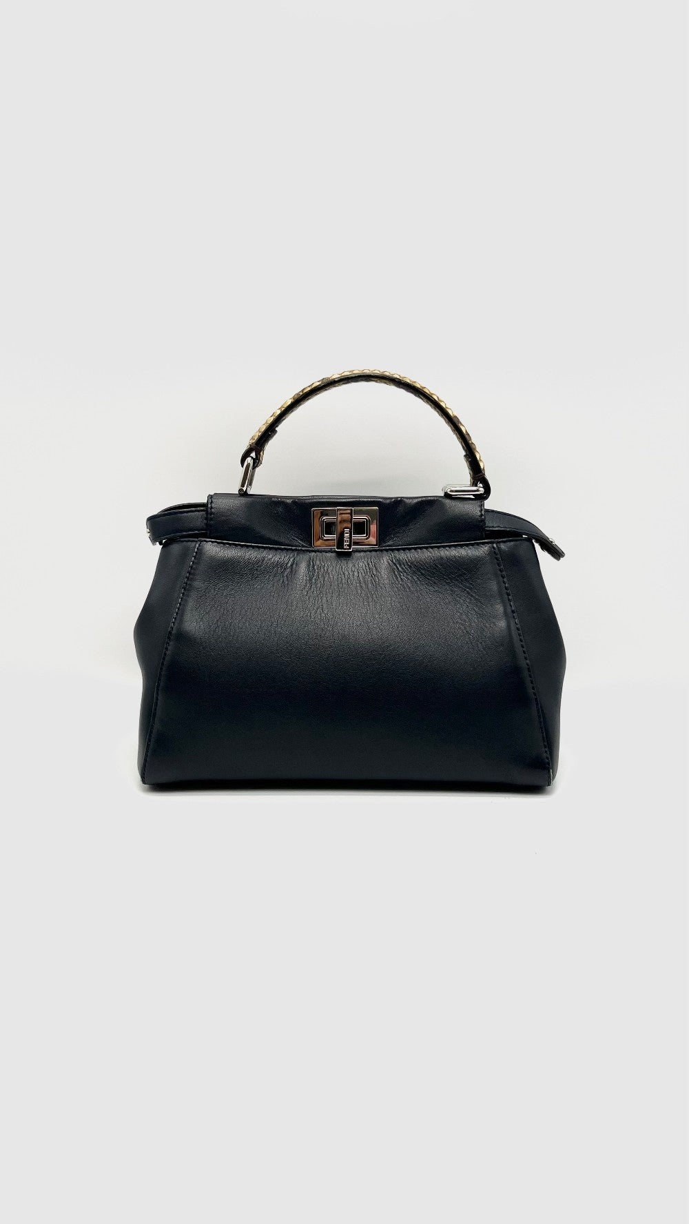 Preowned. Fendi Peekaboo Mini Black Phyton Handle SHW|15661