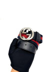 Preowned. Gucci Interlocking Buckle Belt Blue/Red. 85cm|16981