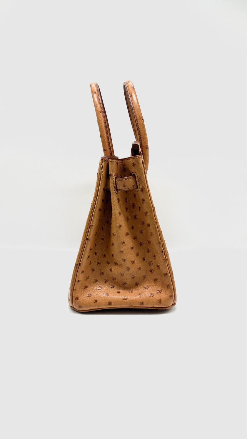 Preowned. Hermes Birkin 30 Ostrich Cognac PHW. J Square K19|11184