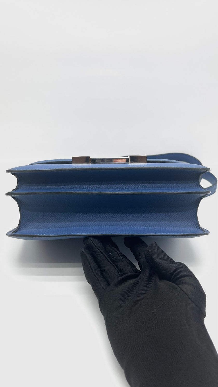 Preowned. Hermes Constance 24 Bleu Agate/Gris Mouette Epsom PHW. ASA692IB|16659