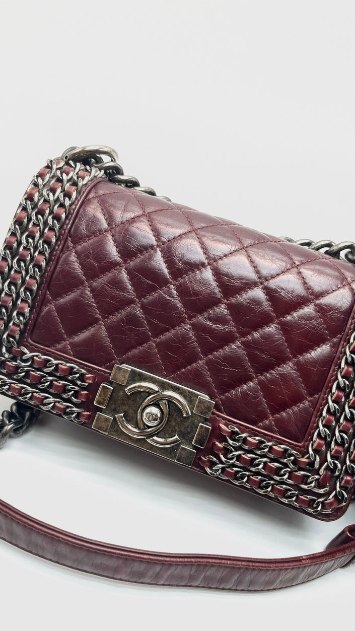 Preowned. Chanel Leboy Small Burgundy Quilted Leather Ruth HW. 20866855|16542