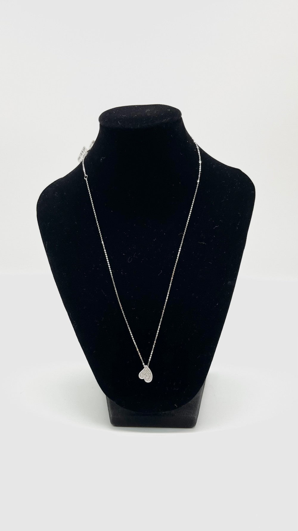 Brand New. HK Setting Small Heart w/ dias Necklace 15-16'' 0.09 CT 14K WG|13508