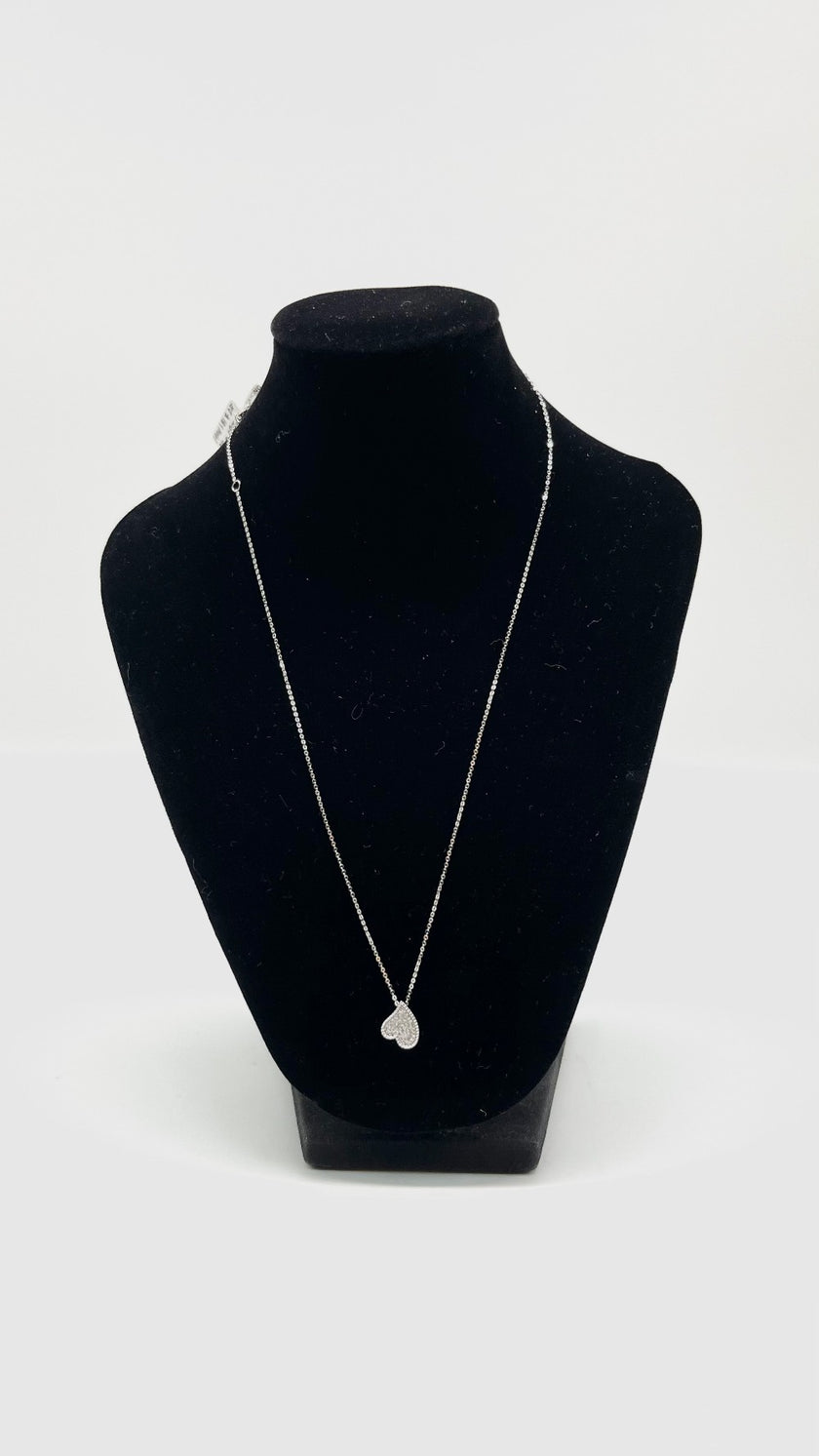 Brand New. HK Setting Small Heart w/ dias Necklace 15-16'' 0.09 CT 14K WG|13508