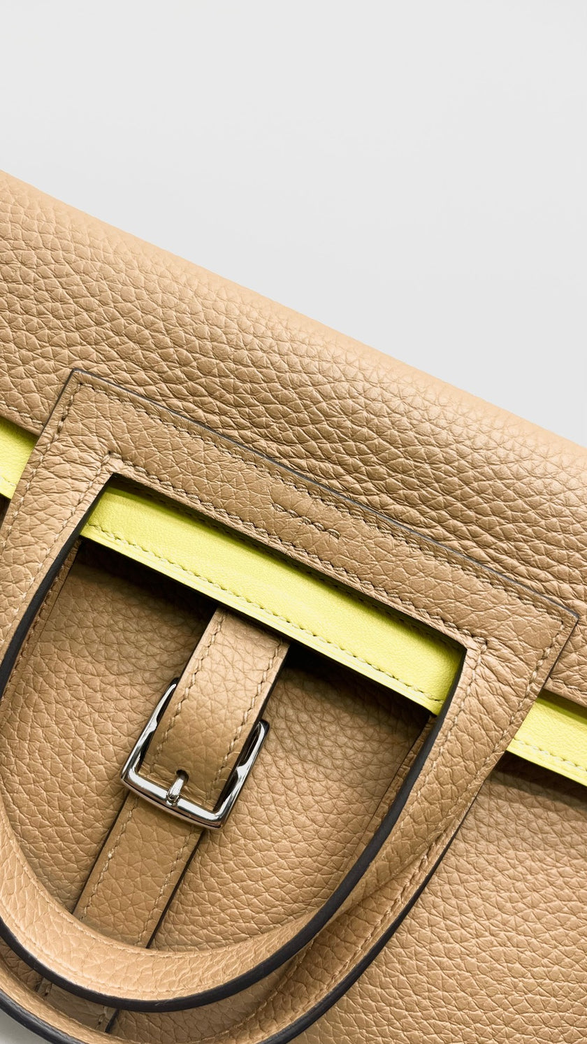 Unused. Hermes Halzan 25 Chai/Lime Clemence PHW. UBT006TD|15627