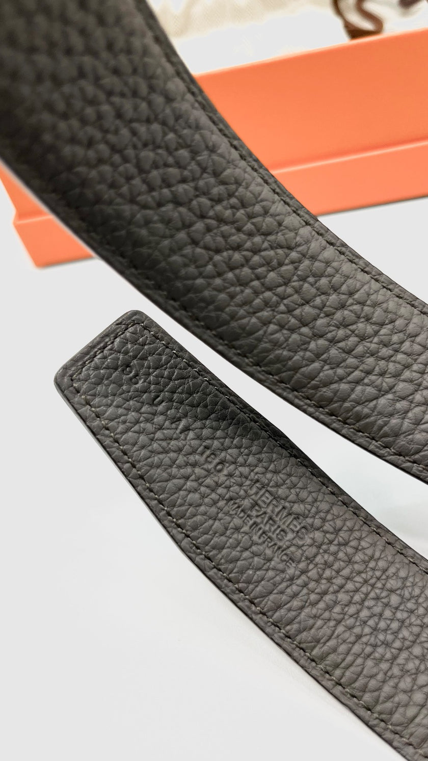 Brand New. Hermes Belt Etain/Black 95cm. UAA180|10517