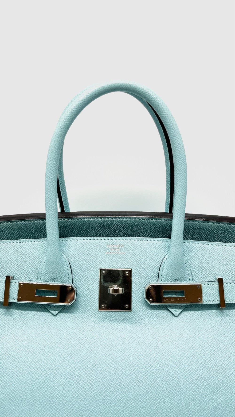 Preowned. Hermes Birkin 30 Blue Atoll Epsom PHW. TBY011KX|15222