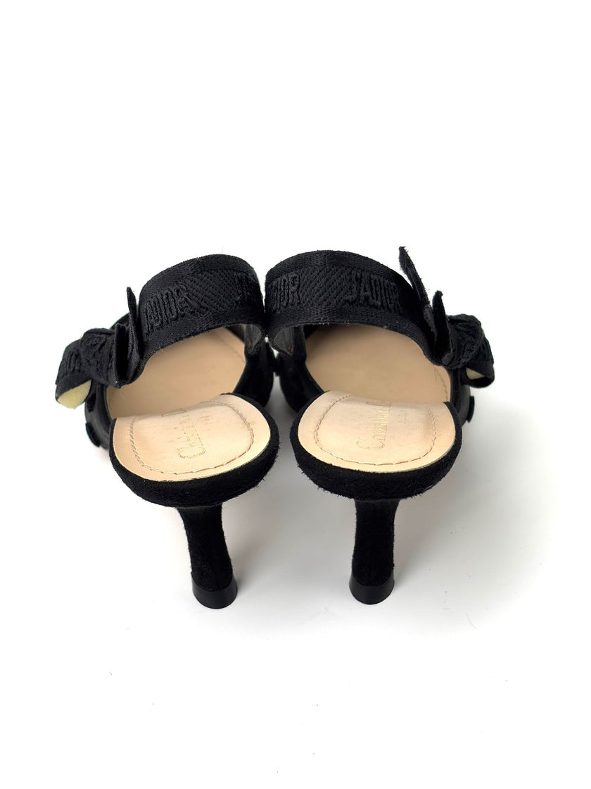 Like New. Dior Slingback Low Heel Polka Black. 35.5|7449