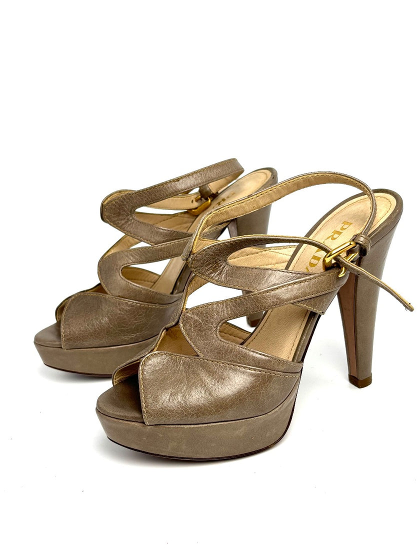 Like New. Prada Open Toe Heel Beige. 35|10679