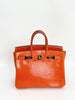 Preowned. Hermes Birkin 25 Lizard Tangerine PHW. J Square 30|3421