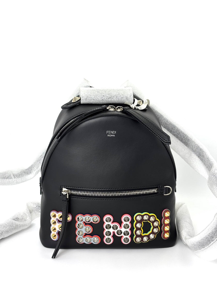 Brand New. Fendi Mini Back Pack Black Studded Logo|6170
