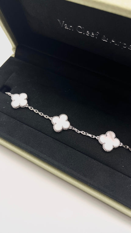 Brand New. VCA Vintage Alhambra 5 Motif MOP Bracelet WG. JQ005818|15633