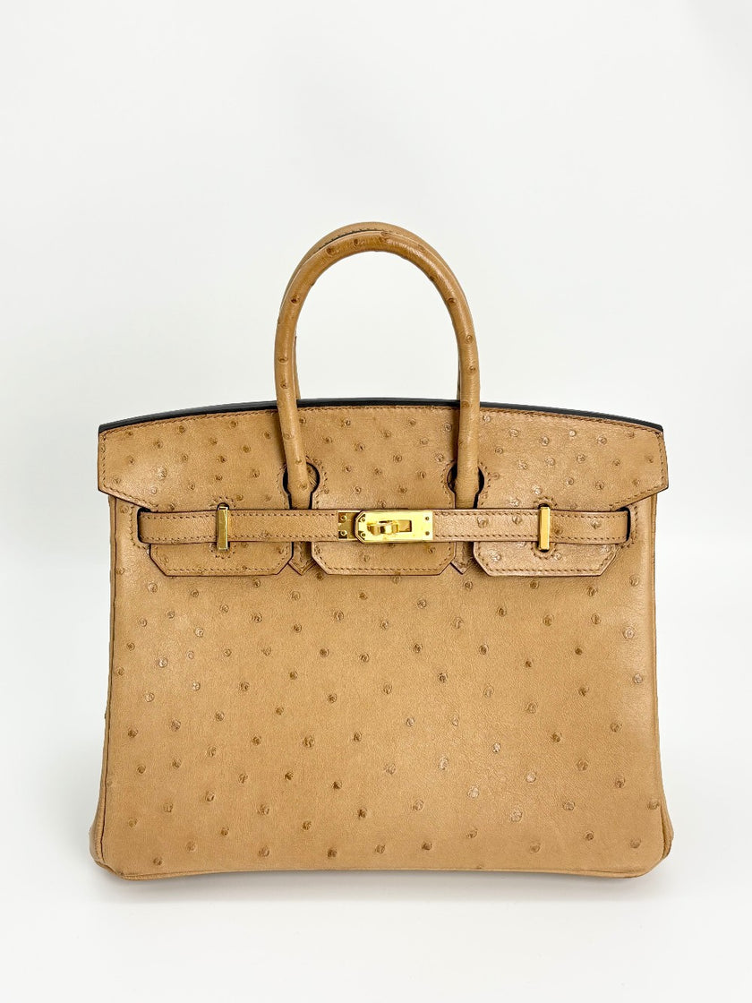 Preowned. Hermes Birkin 25 Chai Ostrich GHW. UIM074BK|3340