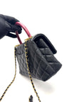 Preowned. Chanel Coco Handle Small Black Caviar Pink Python Handle. 26837080|17107