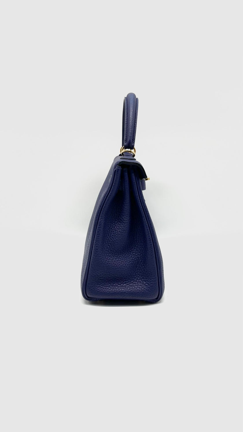 Preowned. Hermes Kelly 25 Blue Encre Togo GHW. CHT774CI|14149