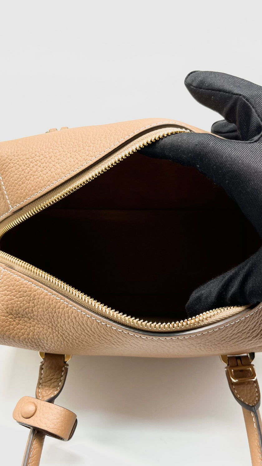 Unused. Delvaux Cool Box MM Tan Taurillon Soft Leather|13164