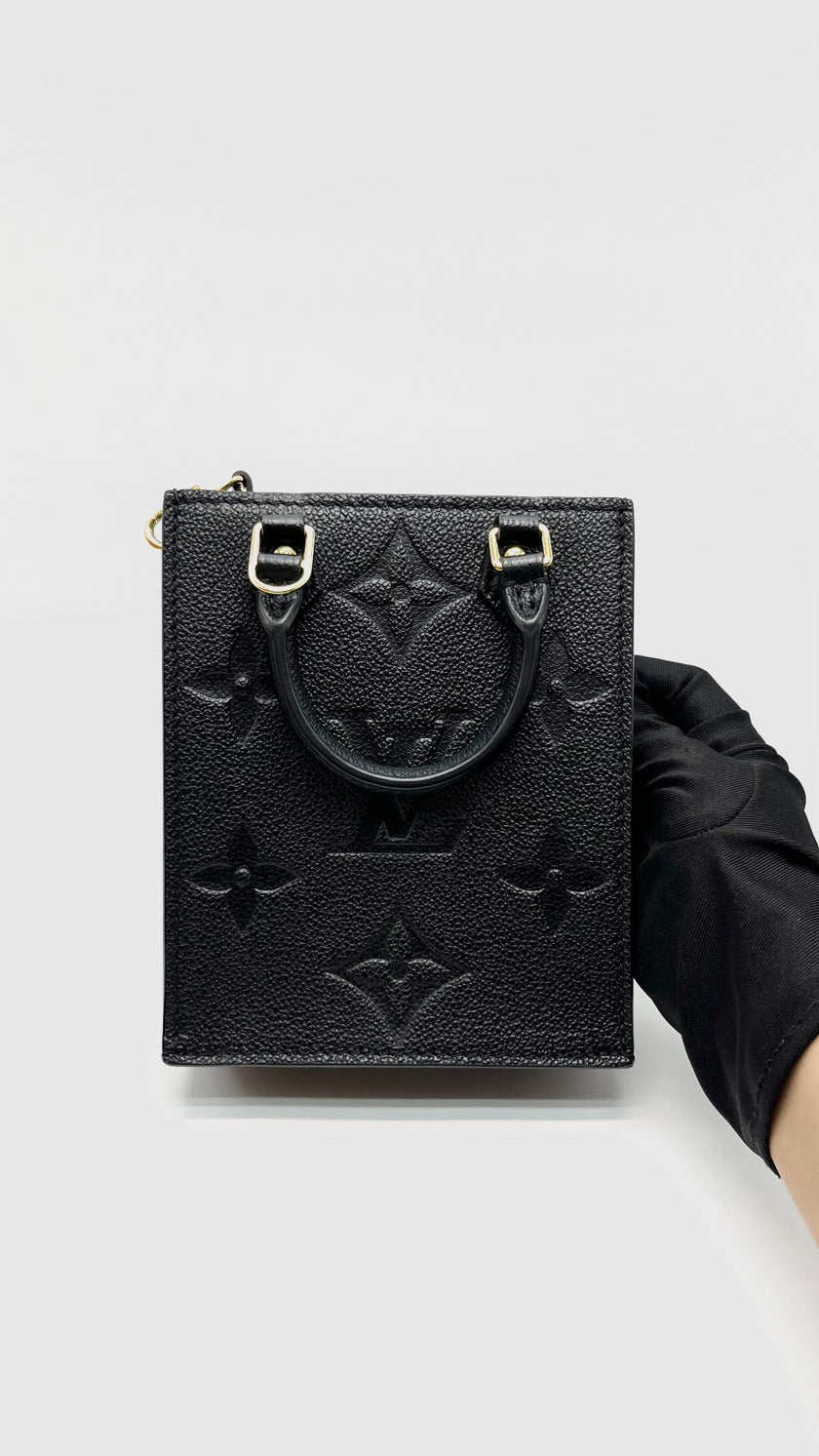 Like New. LV Sac Plat Petite Black Empreinte. Microchip|16508