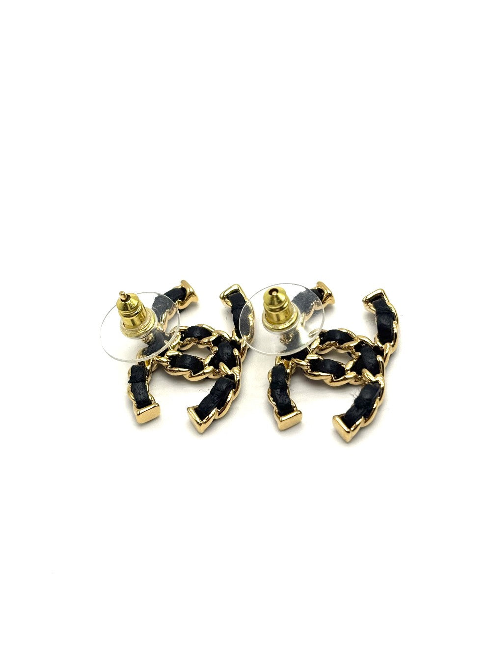 Brand New. Chanel CC Logo Studs Earrings Black GHW|17093