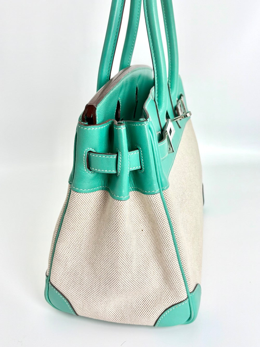 Preowned. Hermes Birkin 30 Toile Lagoon. L26C|3694