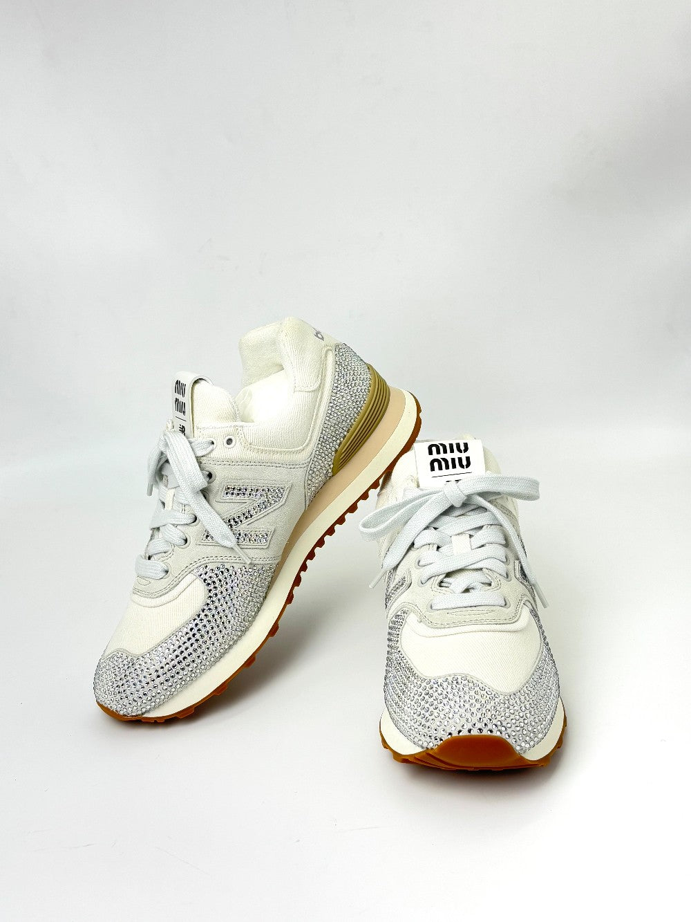 Brand New. Miu Miu/New Balance Glitter Sneakers White. 38.5|7611