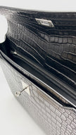 Like New. Hermes Kelly Depeches Briefcase Black Croc PHW. UPI563AP|10202