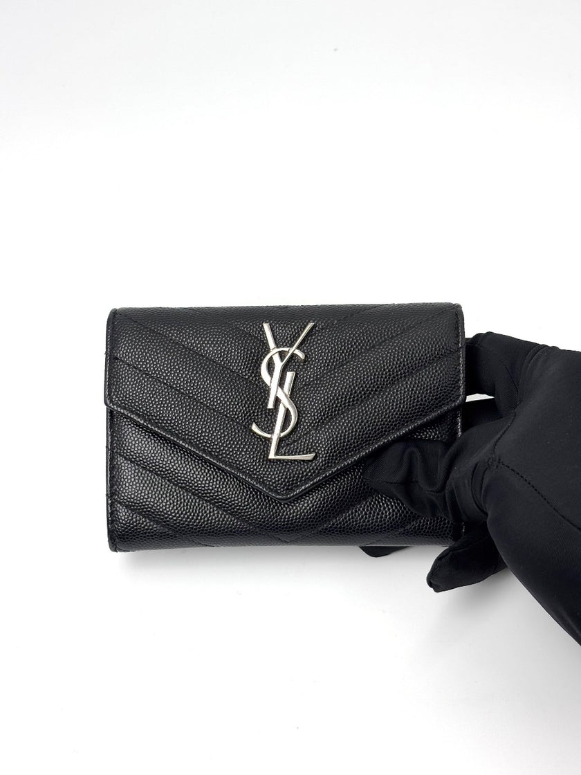 Preowned. YSL Compact Wallet Black|7128