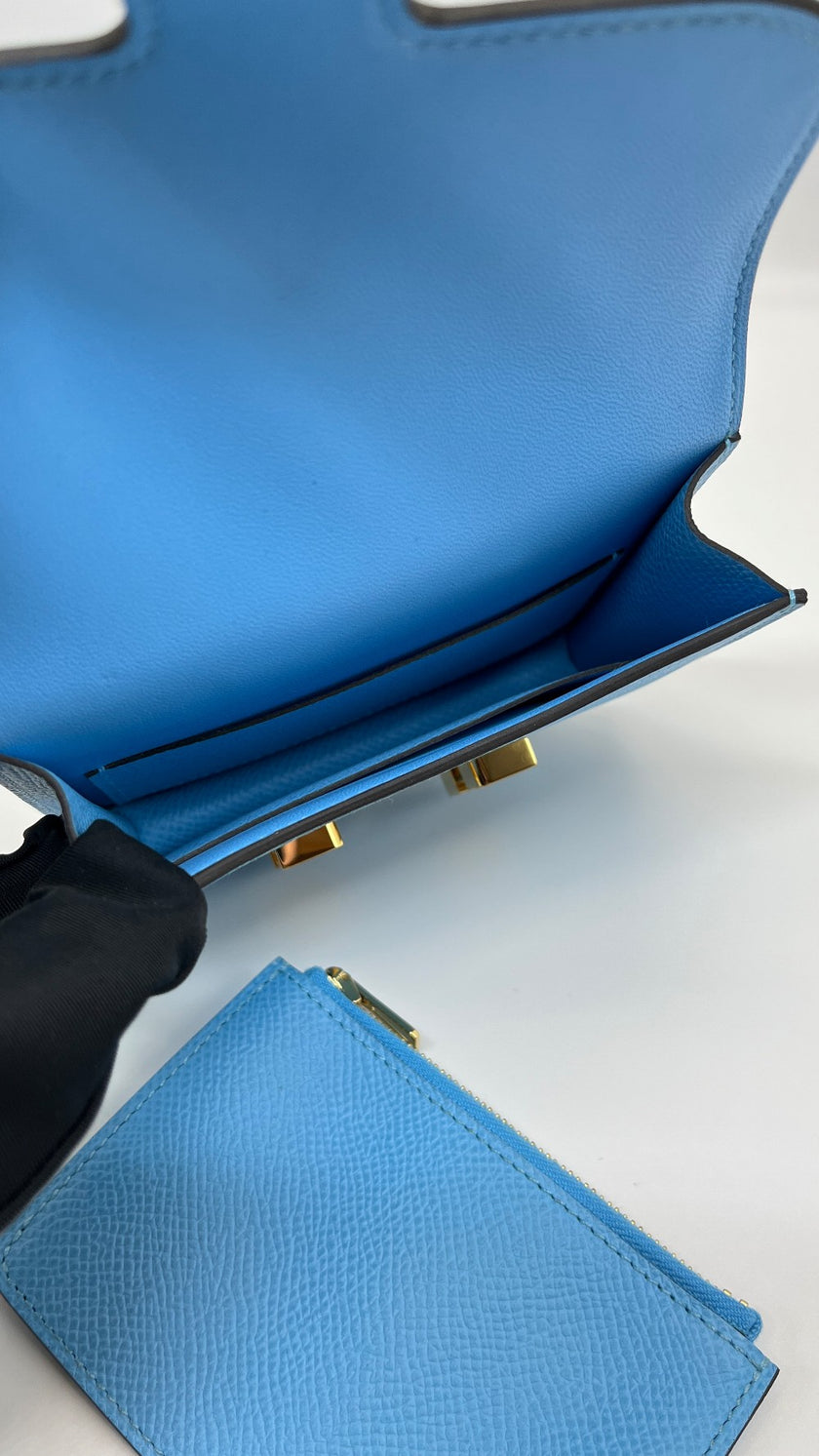 Brand New.Hermes Constance Slim Wallet Celeste GHW. BTY007BD|5404