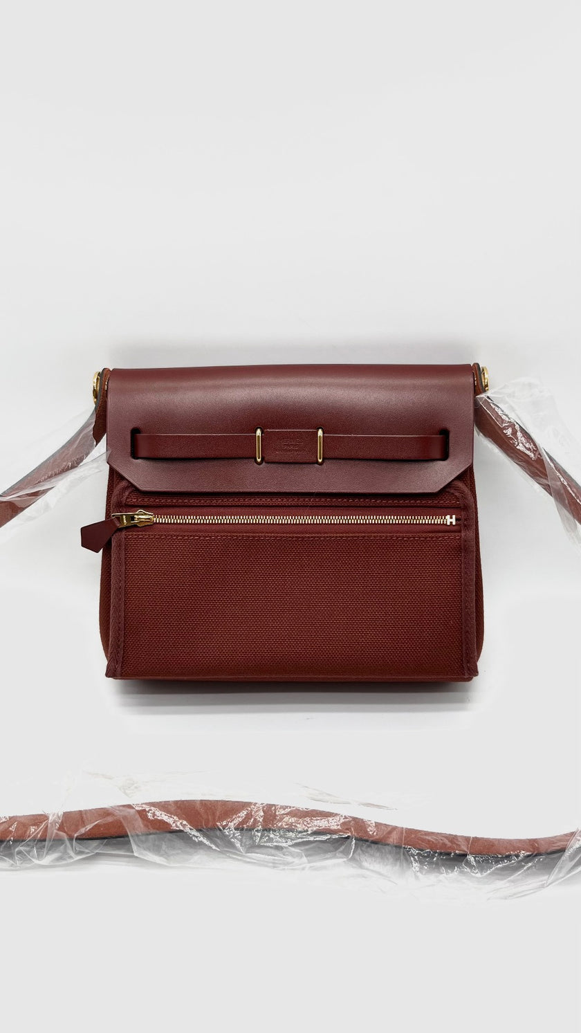 Brand New. Hermes Herbag Mini Rouge H Toile Canvas GHW. KTS005AU|16810