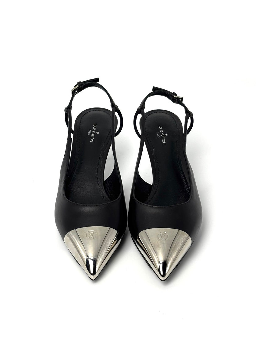 Unused. LV Slingback Kitten Heels Black. 36.5|8955