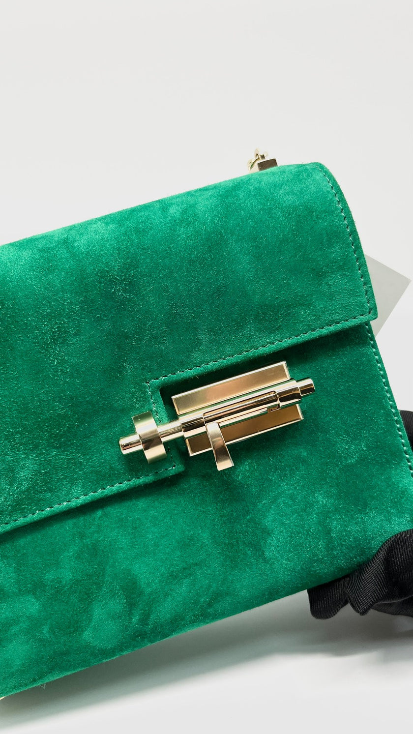 Brand New. Hermes Mini Verrou Chaine Suede Green GHW. UPI774SM|8797
