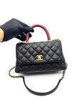 Preowned. Chanel Coco Handle Small Black Caviar Pink Python Handle. 26837080|17104