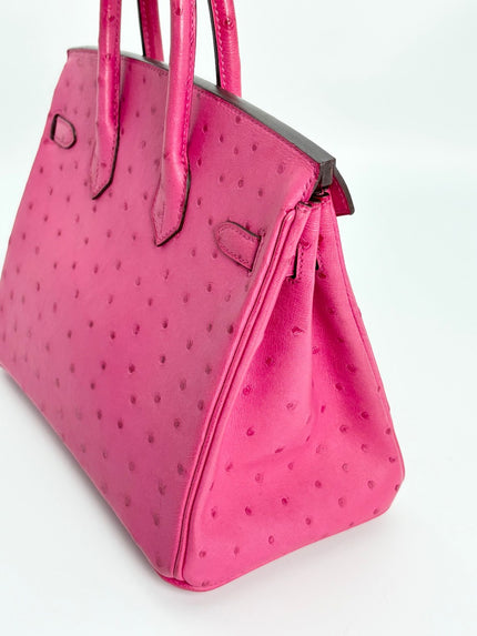 Preowned. Hermes Birkin 25 Rose Tyrien Ostrich PHW. DSA417NK|3333