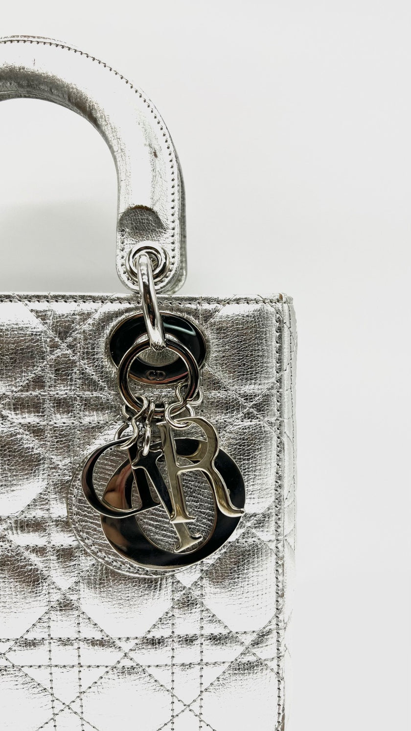 Preowned. Lady Dior Small Silver SHW. 29MA1108|16139