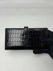 Preowned. Hermes Bearn Wallet Croc Black. Q|6967