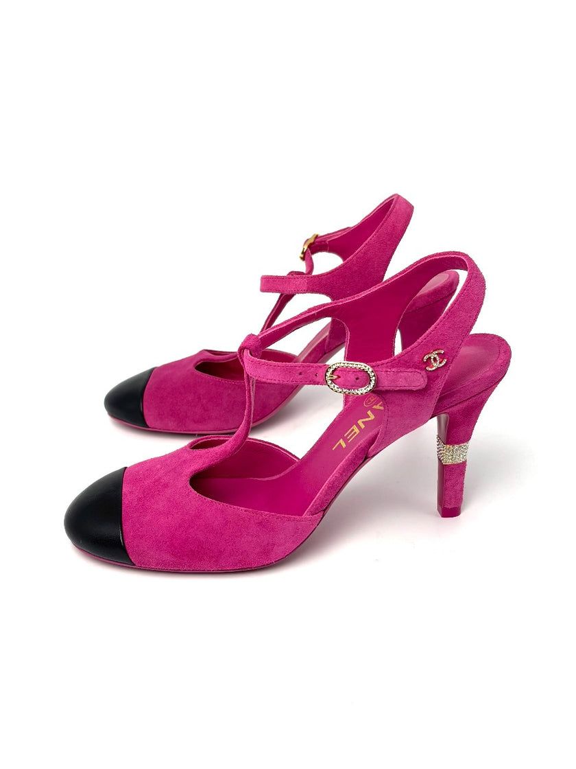 Brand New. Chanel Round Toe Heel Suede Pink. 36|8583