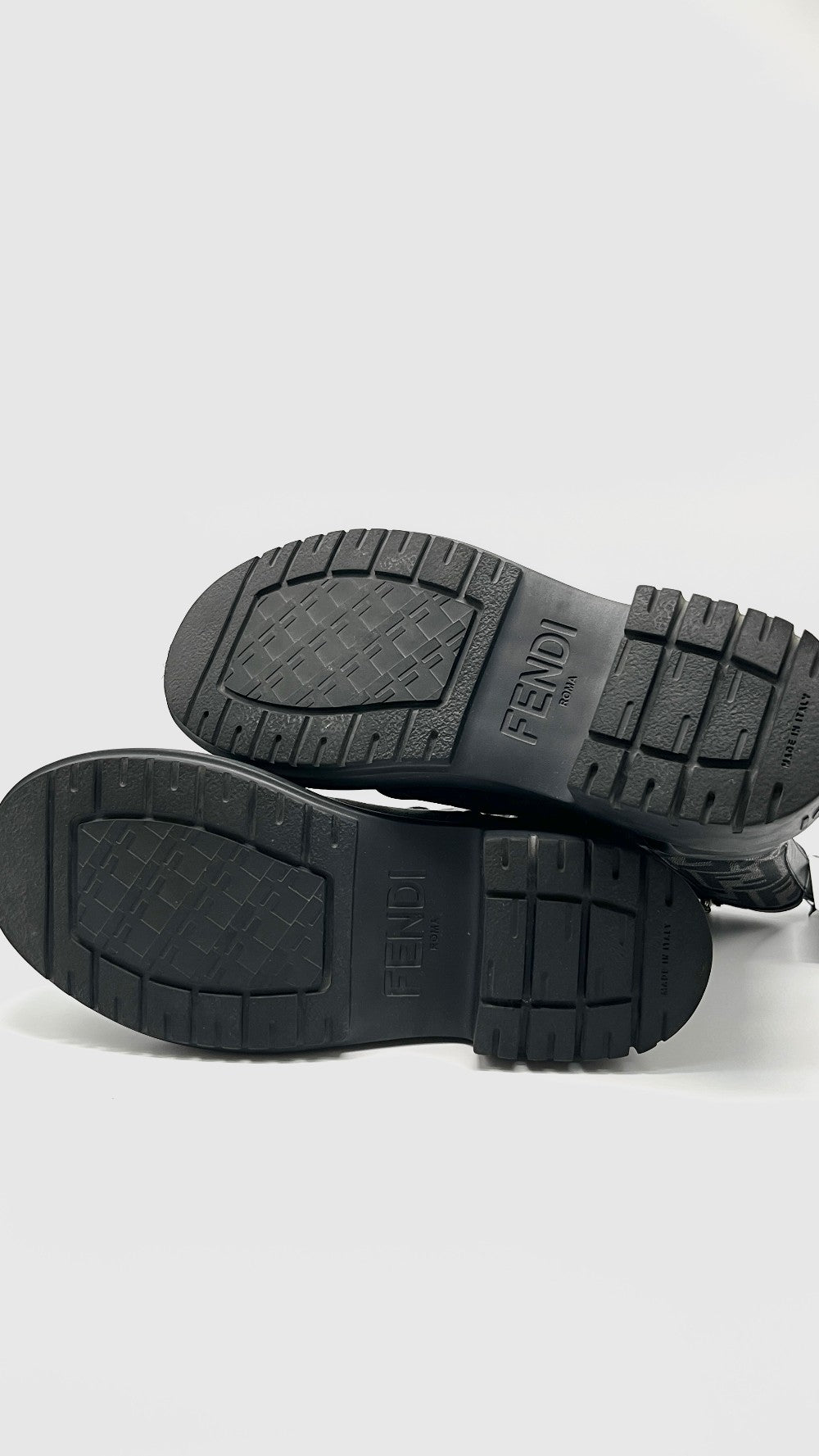 Preowned. Fendi Fabric Jacquard Vitello Domino Biker Boots Black Asfalto Size 39|11296