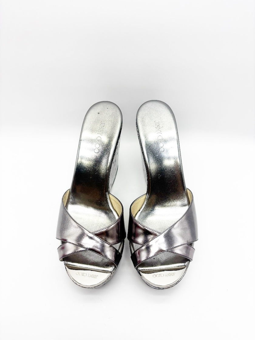 Preowned. Jimmy Choo Wedge Silver. 39|17834