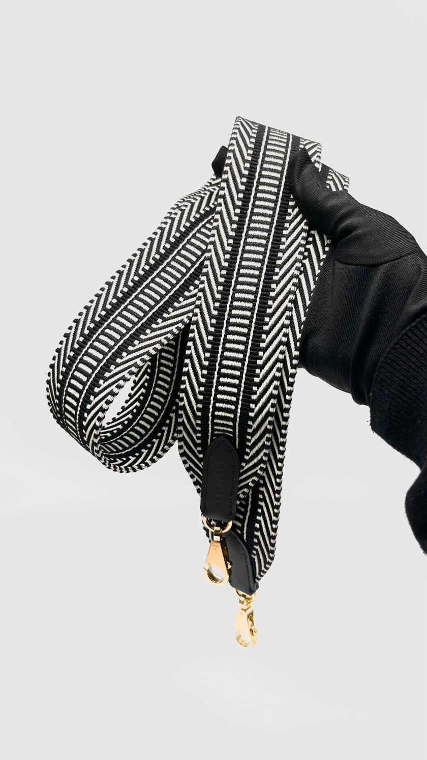 Unused. Hermes Sangle Cavale Bag Strap Ecru White And Black. KSA007XX|14838