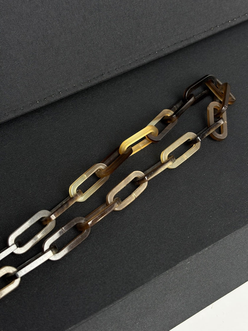 Preowned. Hermes Long Necklace Attelage Gray|10984