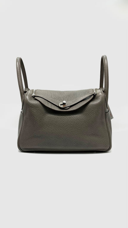 Preowned. Hermes Lindy 30 Etain Clemence PHW. R Square C028|9314