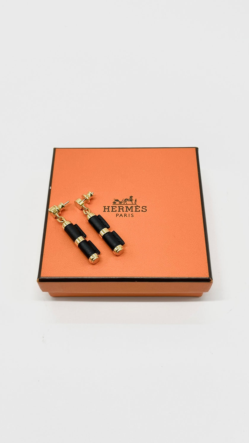 Preowned. Hermes Charnier Earrings Black|9423