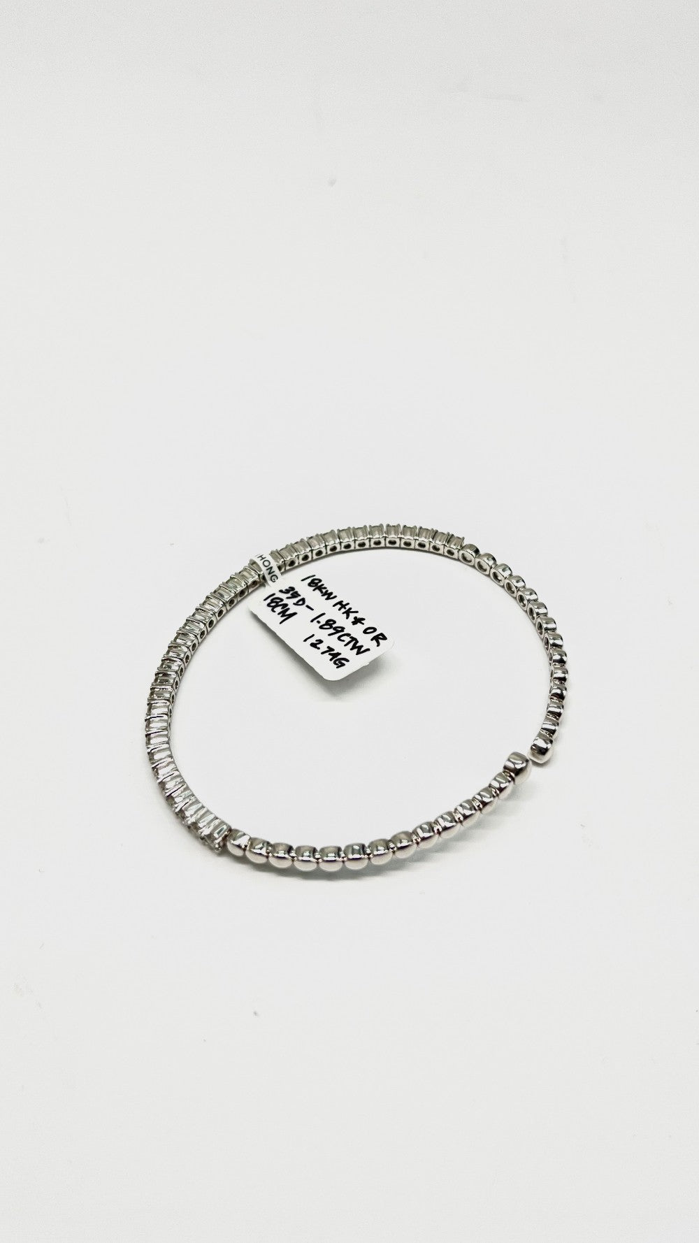 Brand New. HK Setting Tennis Cuff Bangle 18k WG1.89 TCW|13489
