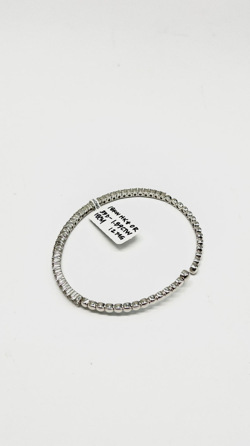 Brand New. HK Setting Tennis Cuff Bangle 18k WG1.89 TCW|13489