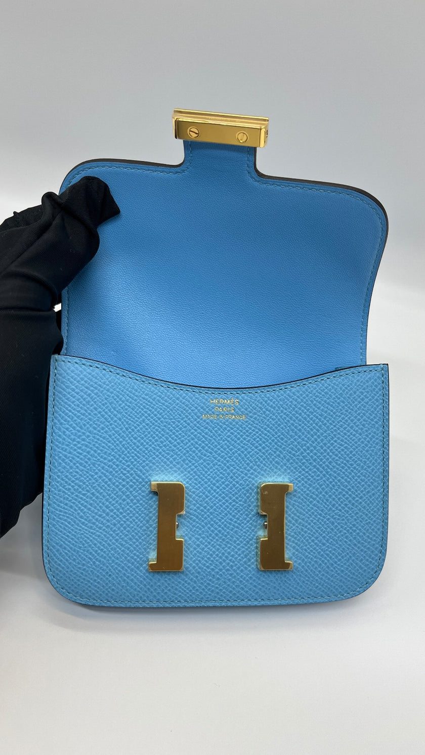 Brand New.Hermes Constance Slim Wallet Celeste GHW. BTY007BD|5401