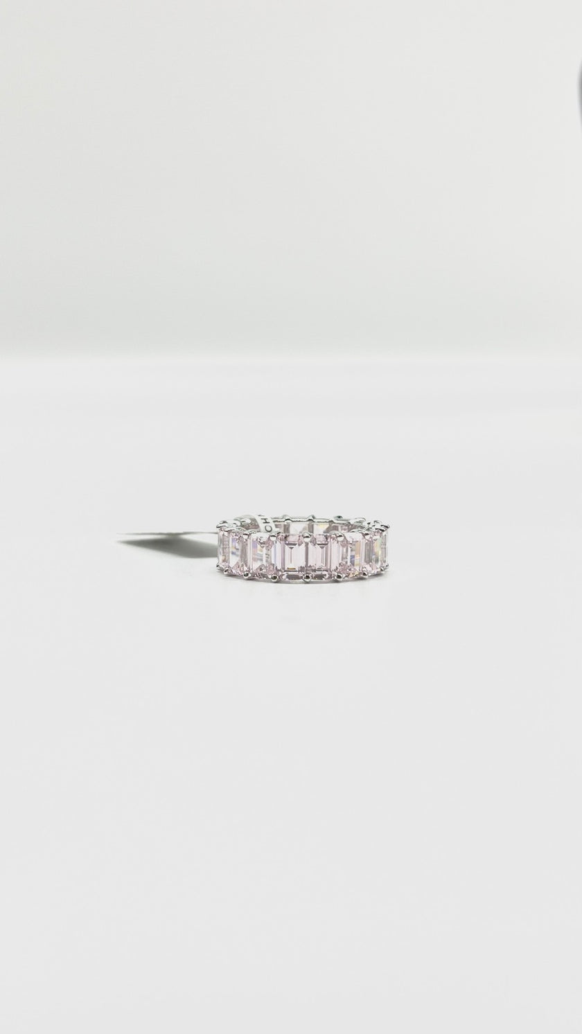 Brand New. HK Setting Eternity Nano Pink Emerald Cut Ring 14K WG|13500