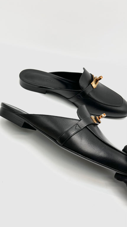 Brand New. Hermes OZ Mule Black RGHW. 38|16182