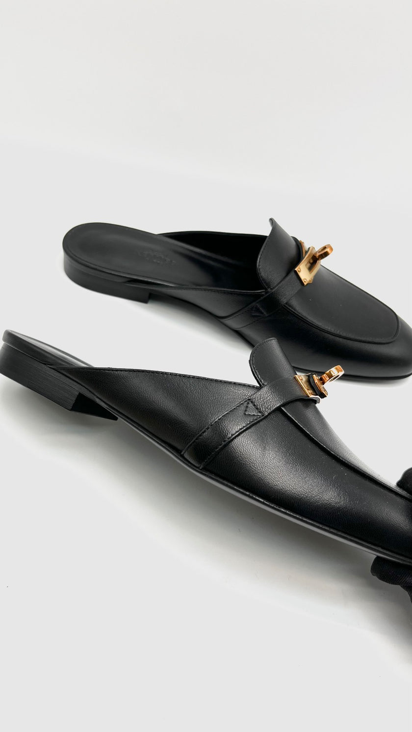 Brand New. Hermes OZ Mule Black RGHW. 38|16182